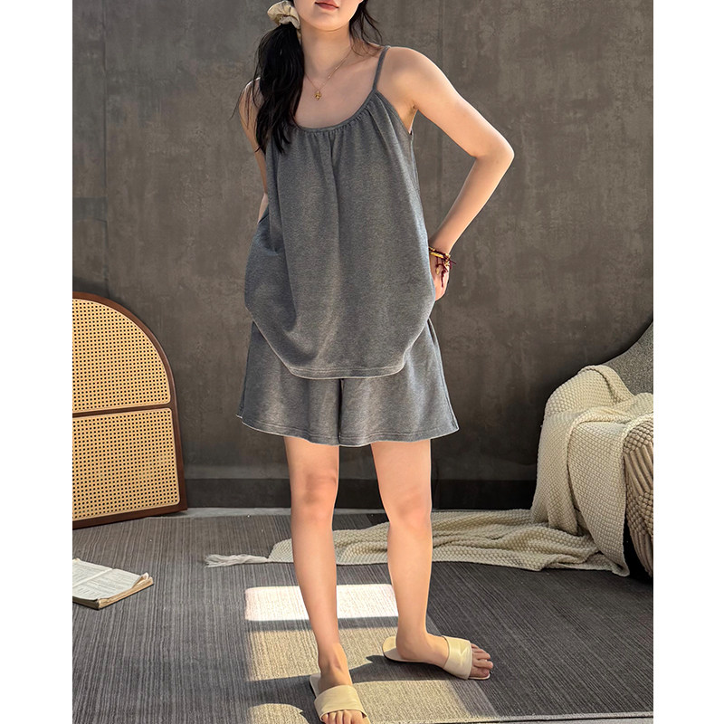 HEARMES 一体带胸垫吊带睡衣女夏季纯棉薄款无袖性感可外穿家居服