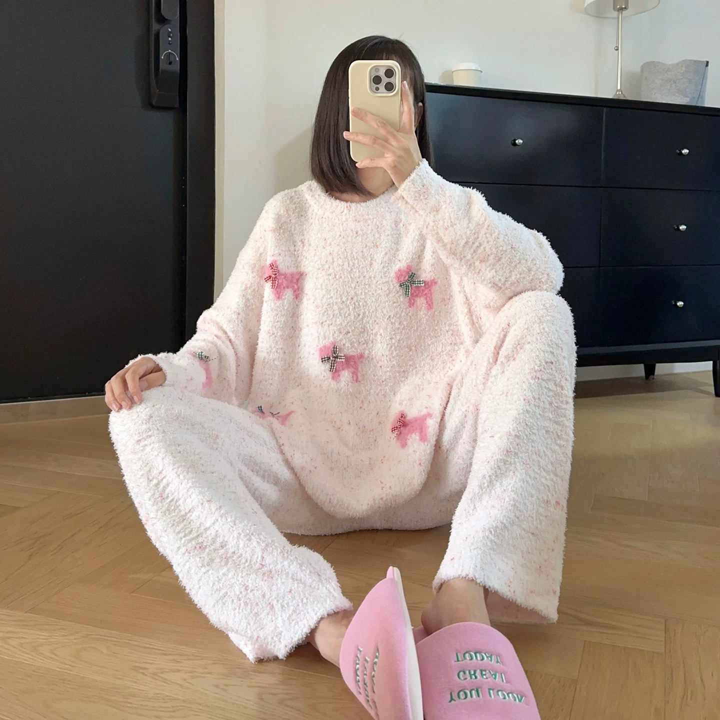 HEARMES 甜美可爱睡衣女冬新款日系软绵绵可外穿保暖家居服两件套