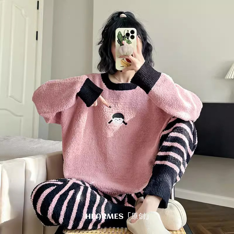 HEARMES 可爱女孩睡衣女士秋冬季加绒加厚保暖可外穿珊瑚绒家居服,女士内衣/男士内衣/家居服,睡衣/家居服套装,淘宝优惠券,粉丝福利购,淘宝优惠卷