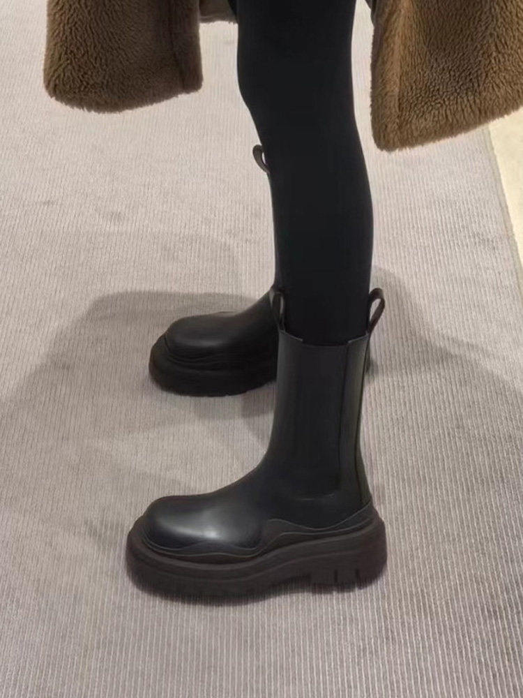 ANN SKG BV BOOTS PLATFORM LEATHER BOOTS MENS AND WOMENS BOOTIES HEIGHTENED CHIMNEY BOOTS MONA SAME MID-RISE MARTIN BOOTS