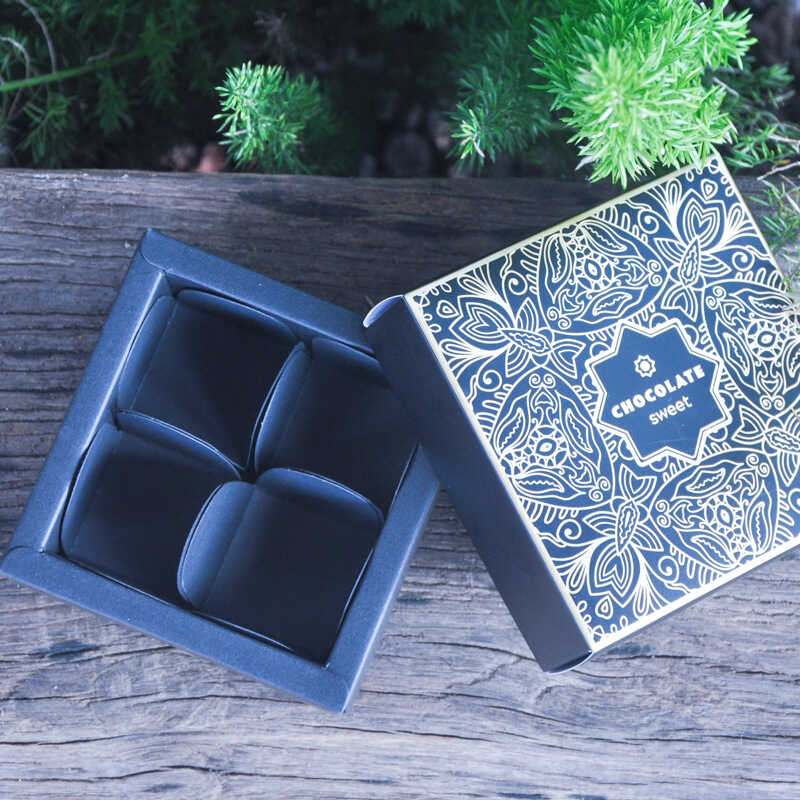 10只天地盖烘焙包装情人节4粒装红蓝黑色费列罗生巧克力盒子