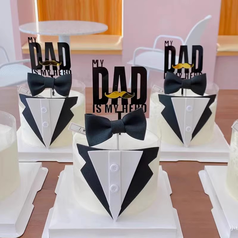 父亲节蛋糕 海绵EVA西装领结套装 爸爸男神生日布置装粉摆件插牌