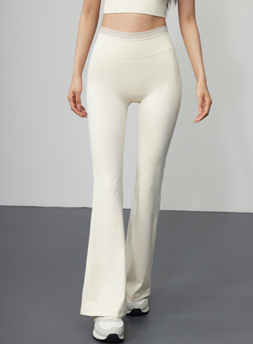 双腰全腹包裹塑能裤女舒适轻薄裸感高弹力瑜伽裤休闲运动喇叭裤