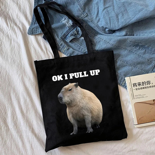 Capybara  Canvas Bag 卡通水豚印花学生书包手提单肩帆布袋包