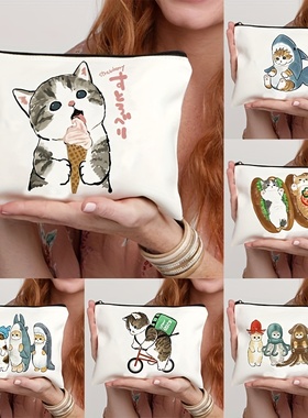 Cute Cat Makeup Bags 卡通猫咪简约印花旅游手拿包化妆包袋笔袋