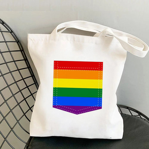 Love Wins Rainbow Canvas Bag 个性彩虹印花手提单肩帆布包袋