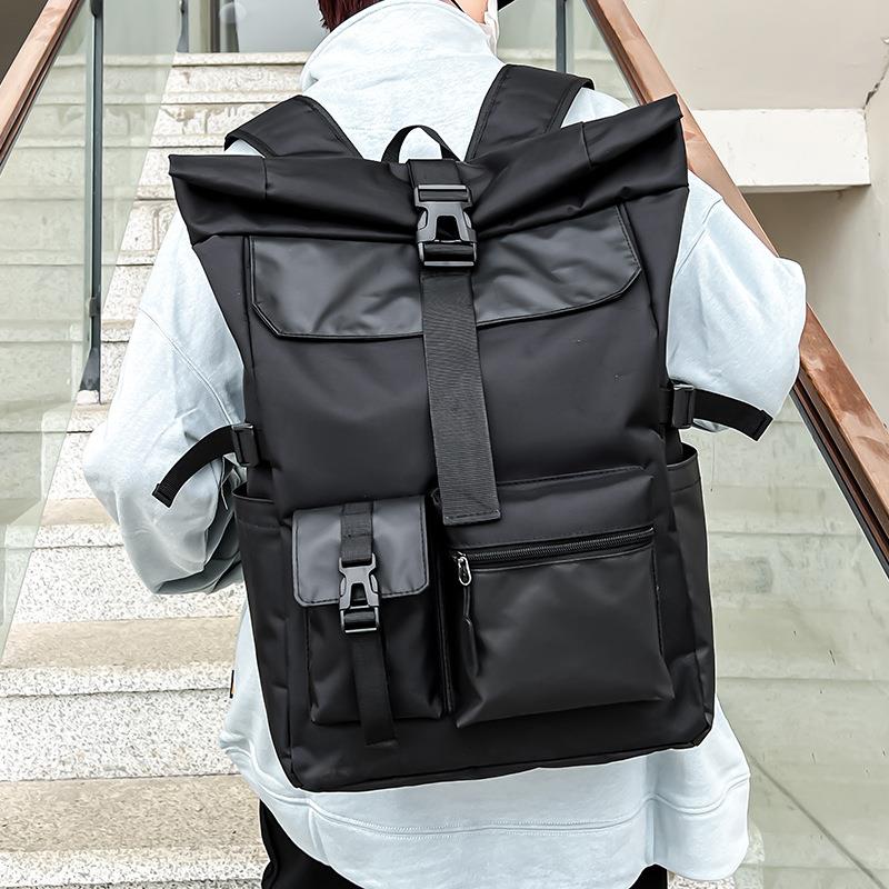双肩包男韩版新款卷口街头时尚潮流个性休闲运动旅游背包学生书包