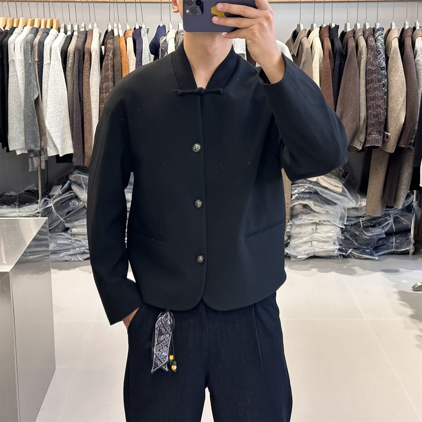 新中式国潮盘扣90鹅绒羽绒服男2026冬季新款轻薄西装羽绒外套保暖