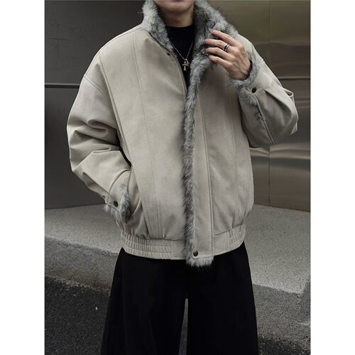 2026实体冬季新款男士休闲毛领棉服宽松加厚保暖座山雕皮衣外套潮