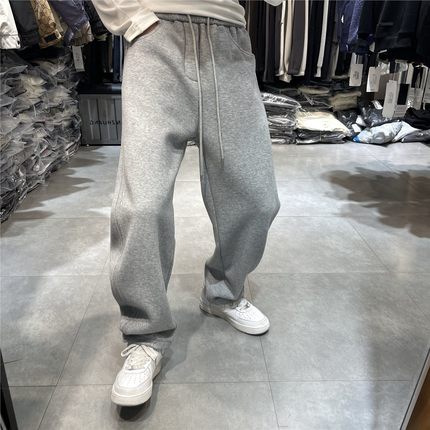 2025冬季纯色潮牌宽松直筒卫裤男新款加绒柔糯亲肤弹力运动休闲裤