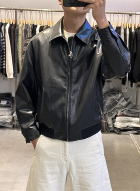 老钱风复古软皮翻领皮衣外套2026春季潮牌美式短款机车皮夹克上衣