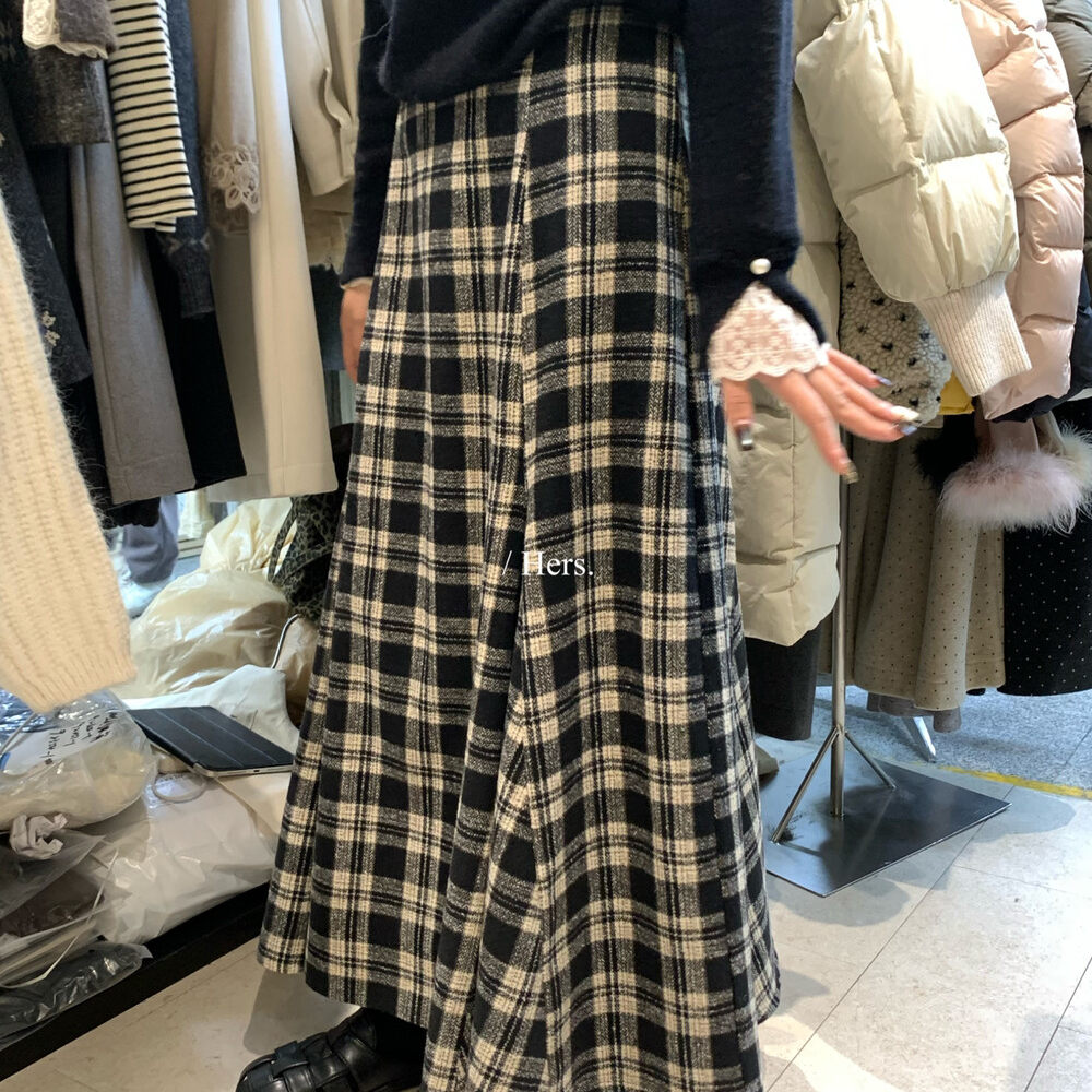 Hers韩版赫本简约日常复古调性显瘦高腰毛呢格子伞裙长款半身裙女,女装/女士精品,半身裙,淘宝优惠券,粉丝福利购,淘宝优惠卷