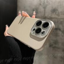 新款钛灰色适用16苹果15Promax手机壳iPhone14Pro磨砂皮质简约纯色13p自带水晶镜头膜12全包PC男女情侣保护套
