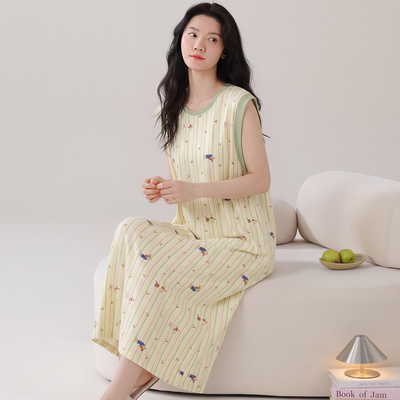 夏季纯棉胸垫可调睡裙女家居服
