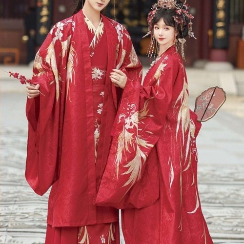 大码汉服女中式宋制婚服拖尾国风古装婚纱照写真拍照摄影楼情侣装