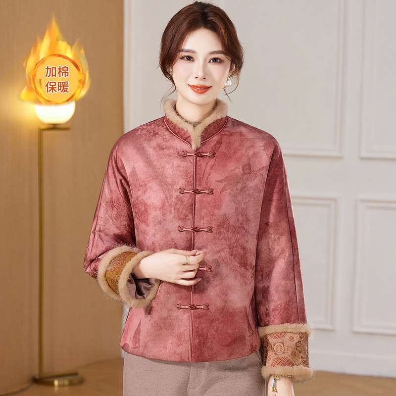 新中式妈妈冬装棉服中国风棉衣中老年女装2025秋冬高级感棉袄外套