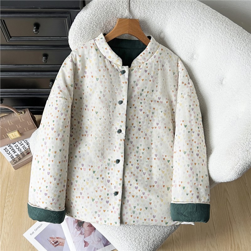 双面穿爱心短款小立领棉服