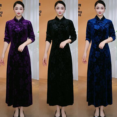 衣雅优选重磅植绒雕花新中式旗袍