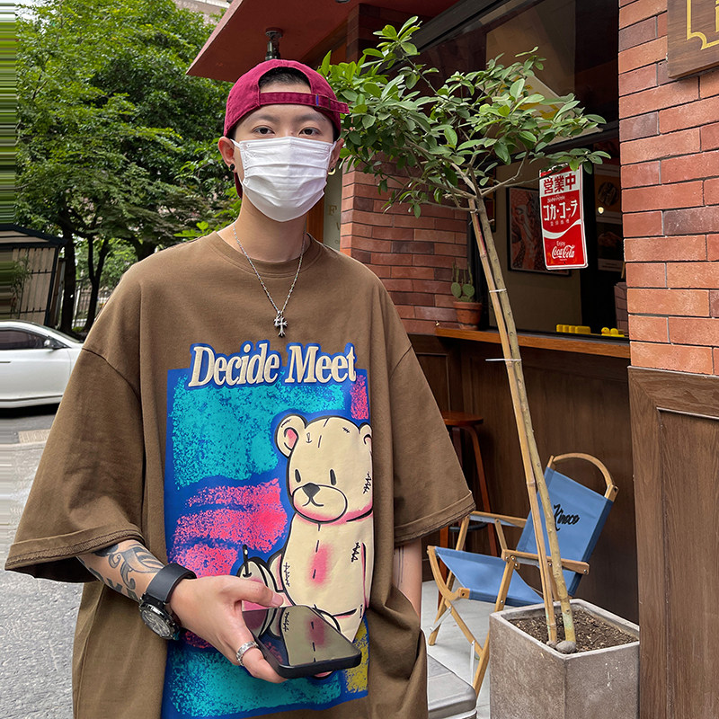 1009-FZ102-P35-限价49*港风卡通印花短袖T恤男宽松圆领百搭上衣,男装T恤,四季星座1009