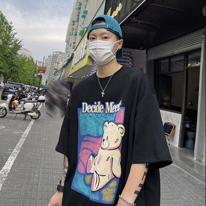 1009-FZ102-P35-限价49*港风卡通印花短袖T恤男宽松圆领百搭上衣图片