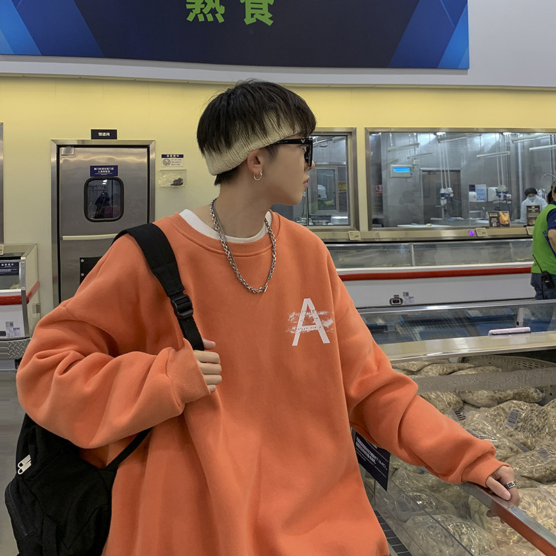 港风秋季圆领卫衣男宽松百搭印花套头上衣*1009-W2102-P40-限价58,男装卫衣,四季星座1009