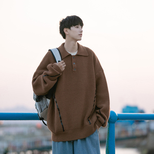 1009-MF62-P70-限价98 -M-2XL POL0领加飘带毛衣潮流宽松上衣男图片