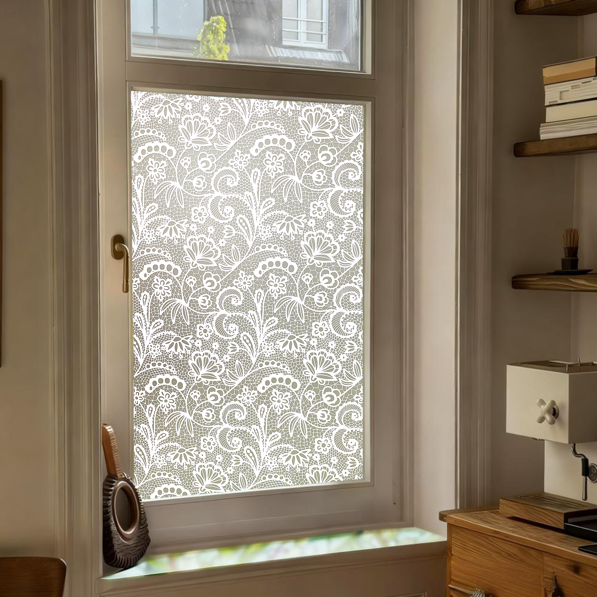 法式复古蕾丝玻璃窗花静电免胶透光不透明浴室卧室窗户装饰防走光