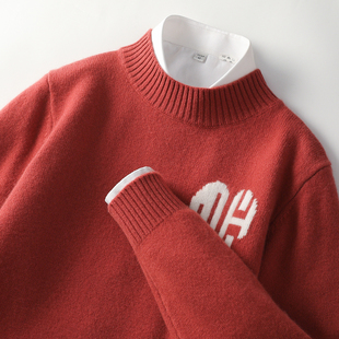 青少年羊绒衫男孩初中高中学生加厚青年羊毛衫半高领打底针织毛衣