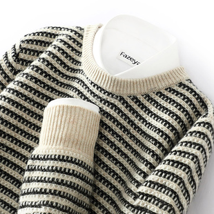 青少年羊绒衫男初中高中学生拼色条纹青年羊毛衫圆领打底毛衣加厚