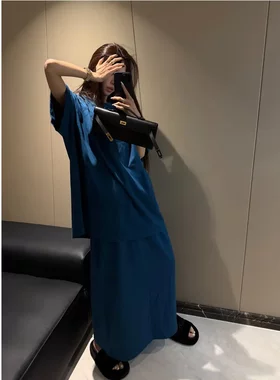 【夹子】懒人套裙  100%纯棉大短袖裙子两件套不费力穿搭遮肉套装