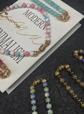 中古饰品KF新款打标轻奢仿玛瑙小众百搭多色拼接磁吸扣磁吸项链