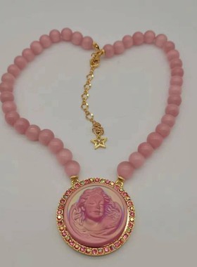 青岛中古vintage轻奢重工高品质琉镀真金打标KF猫眼石睡美人项链