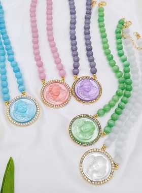 KF玻璃珠男女睡梦人项链精致镶钻