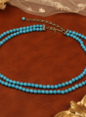 蓝色松石双层叠戴毛衣链