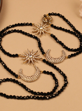 青岛HD中古玻璃珠双星月项链