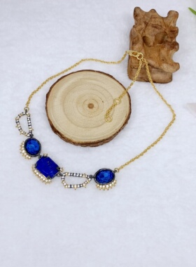 A69欧美风时尚简约鬼才设计师点钻镶嵌蓝色石头钻石AB女士项链