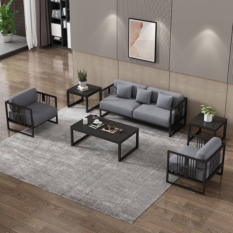 新中式金属沙发办公室商务会客接待三人位布艺可拆洗简易休闲沙发
