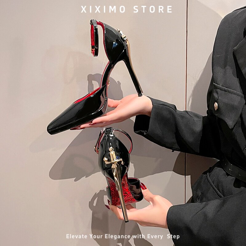 权杖高跟鞋女2026新款防水台利刃细跟尖头红底黑色性感中空单鞋女