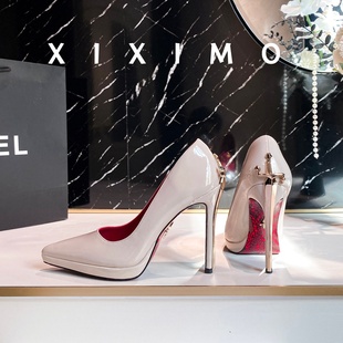 2026新款金属利刃权杖防水台高跟鞋女10cm红底尖头细跟御姐单鞋