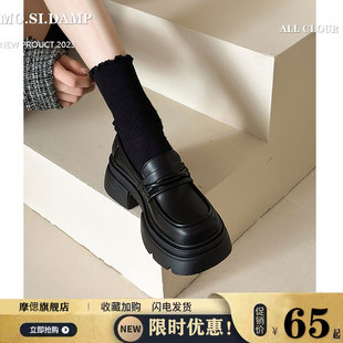 春秋一脚蹬乐福鞋 圆头百搭复古黑色厚底小皮鞋 法式 夏季 女2024新款