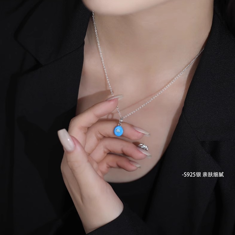 彩色糖果M豆S925纯银项链