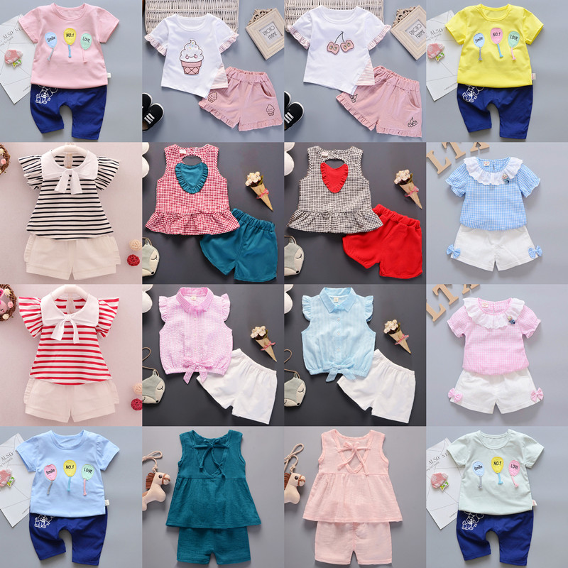 女宝宝夏装套装2018新款女童夏季纯棉女孩夏天衣服短袖背心两件套