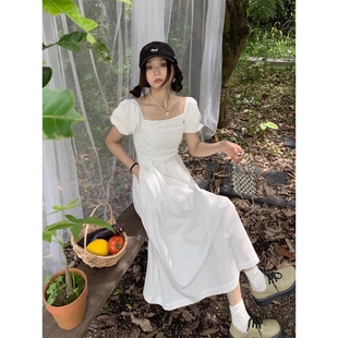法式白色连衣裙女夏季新款穿搭小礼服裙子小个子甜美可爱仙女裙子