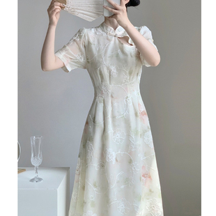 日常文艺国风女装旗袍改良年轻款少女夏季新中式清冷感禅意连衣裙