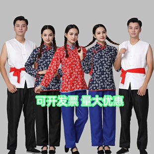 陕北农民阿宝演出服装阿庆嫂村姑装秧歌舞台表演服碎花采茶女服装