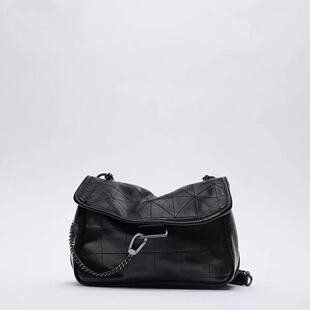 ZA家女包RA流浪包2025新款黑色摇滚风软质钱包式单肩斜挎包链条包
