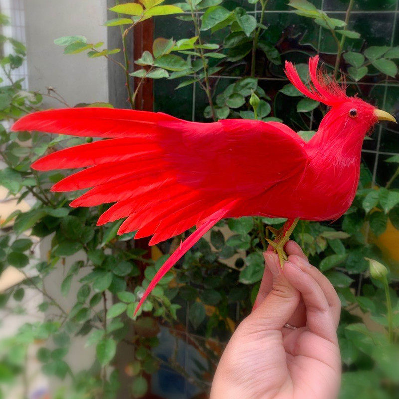 仿真羽毛红色小鸟影视拍摄道具园林装饰教学道具展翅羽毛凤凰鸟