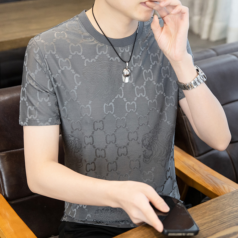 高端冰丝冰感短袖t恤男2025新款夏季薄款体恤潮流男装半袖上衣服