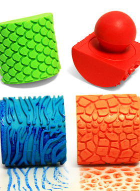 儿童绘画涂鸦印章幼儿园创意DIY美术手工课拓印塑胶软胶滚轮4个