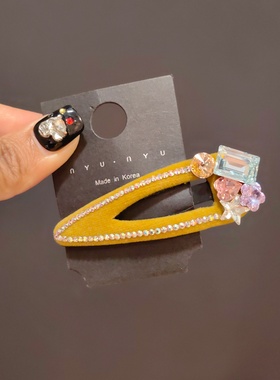 韩系新款绒底彩色异形钻7cmBB夹时尚洋气刘海发夹靓丽百搭碎发夹